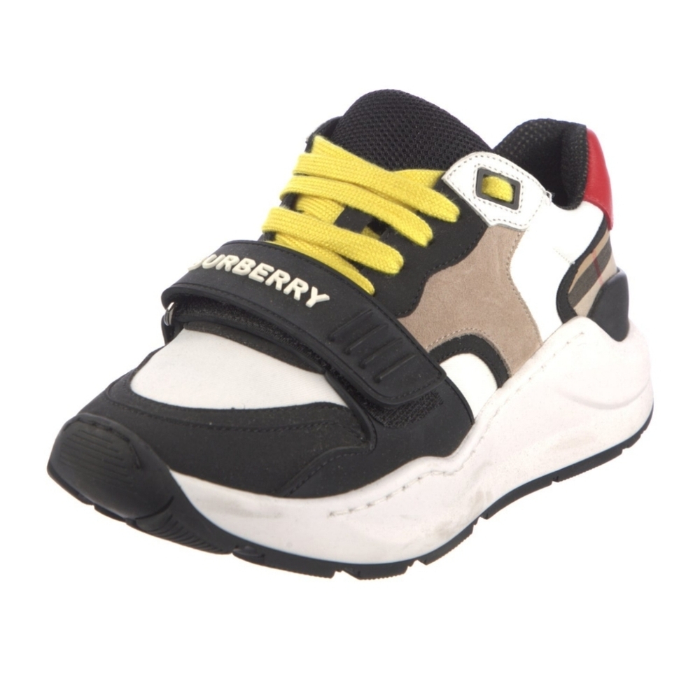 Unisex Burberry White & Yellow Leather Sneaker - Picture 3 of 9